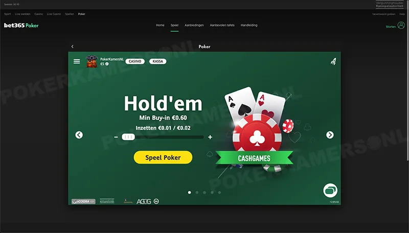 bet365 Poker Lobby - Texas Holdem €0,01/ €0,02