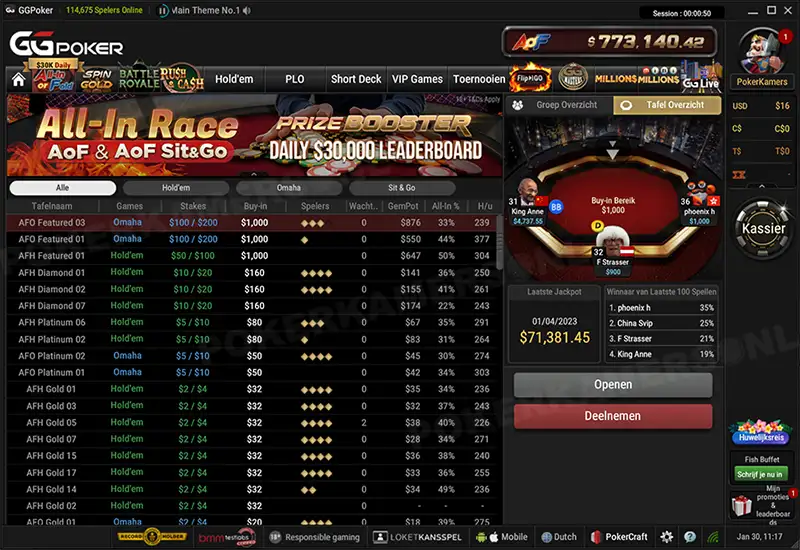 GGPoker NL All in or Fold - Scherm 1