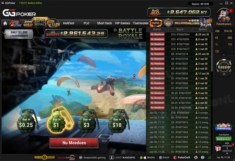 GGPoker NL Battle Royale - Scherm 1