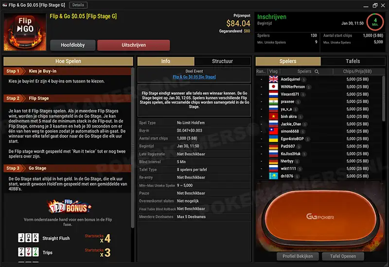 GGPoker NL Flip & Go - Scherm 2