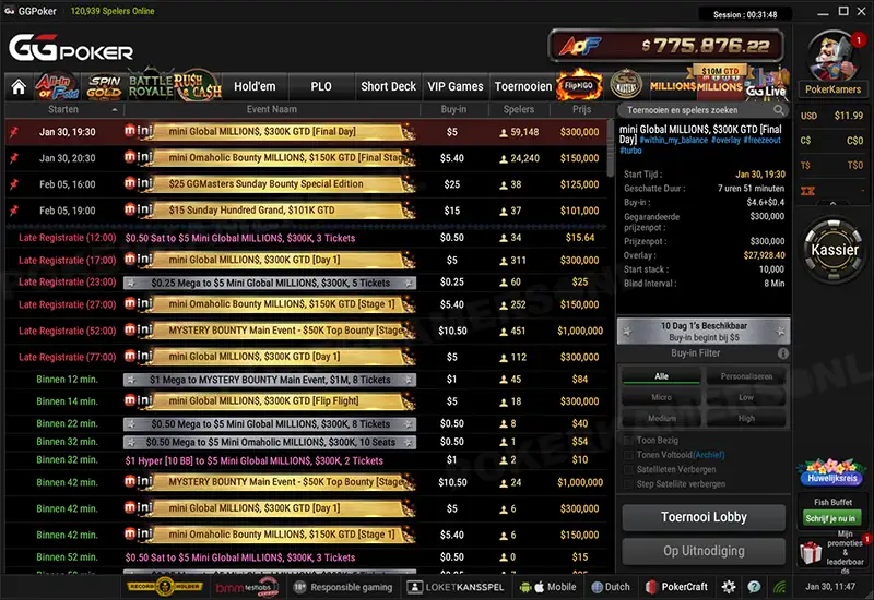 GGPoker NL MILLION$- Scherm 2