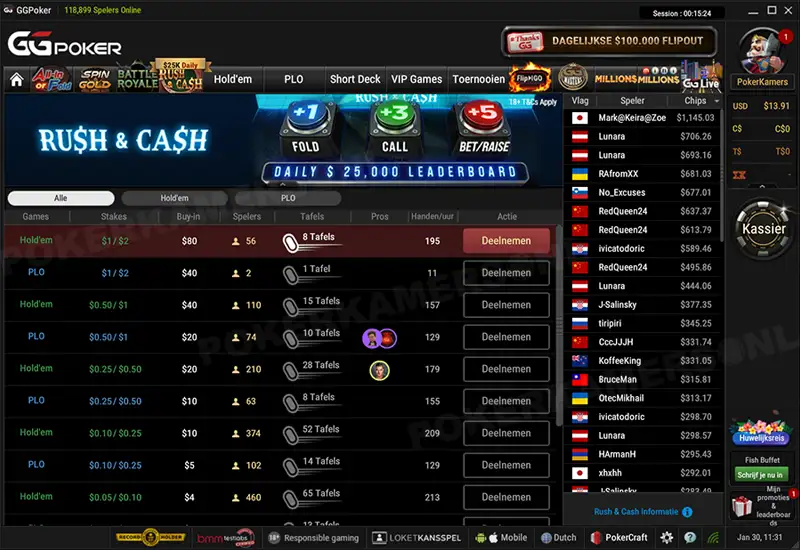 GGPoker NL Rush & Cash - Scherm 1