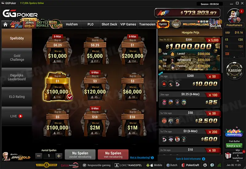 GGPoker NL Spin & Gold - Scherm 1