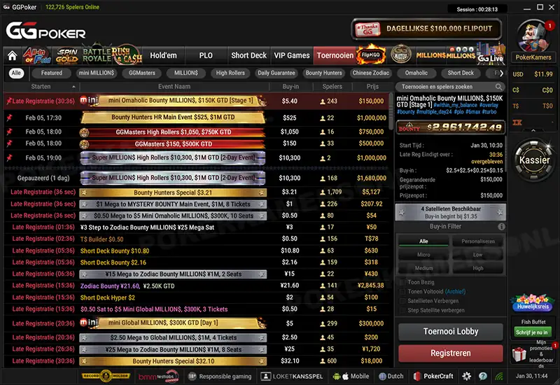 GGPoker NL Toernooien