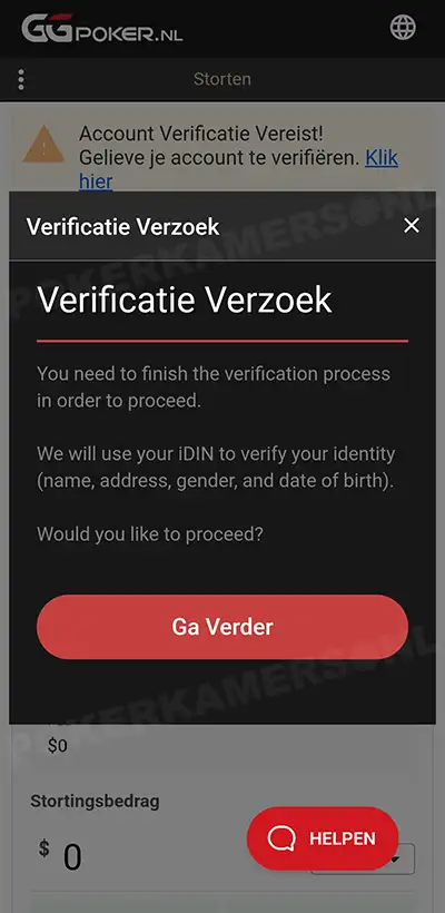GGPoker NL Verificatieproces - Scherm 2