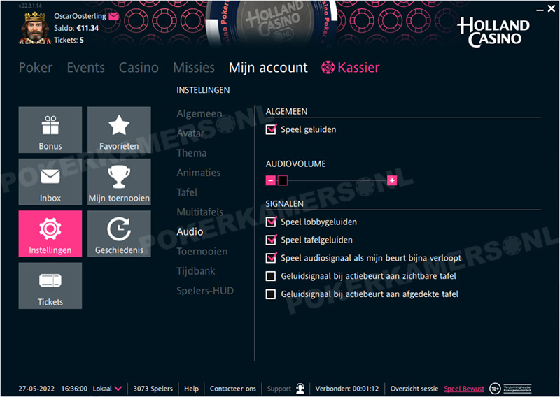 Holland Casino Poker Instellingen - Audio