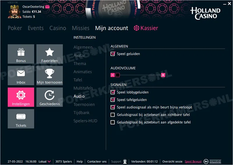 Holland Casino Poker Instellingen - Audio