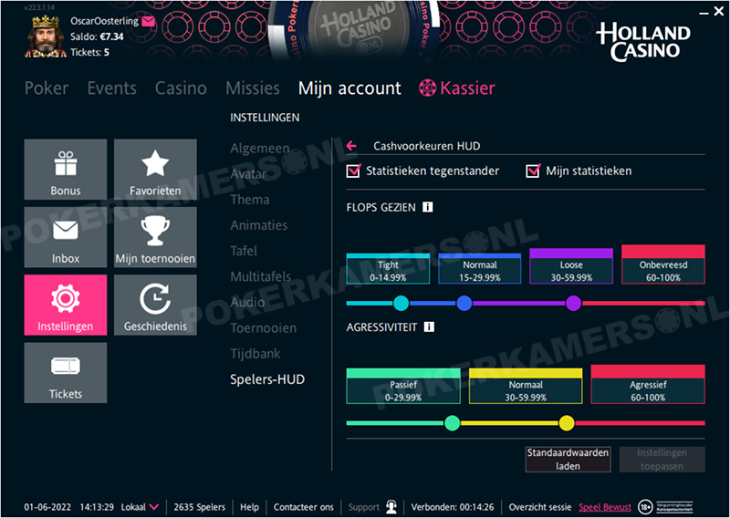 Holland Casino Poker Instellingen - HUD Cashvoorkeuren