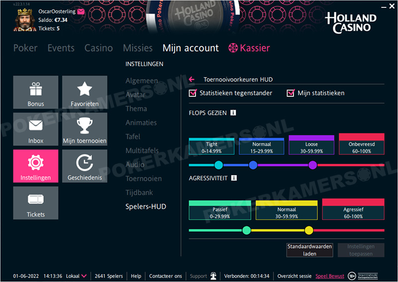Holland Casino Poker Instellingen - HUD Toernooivoorkeuren