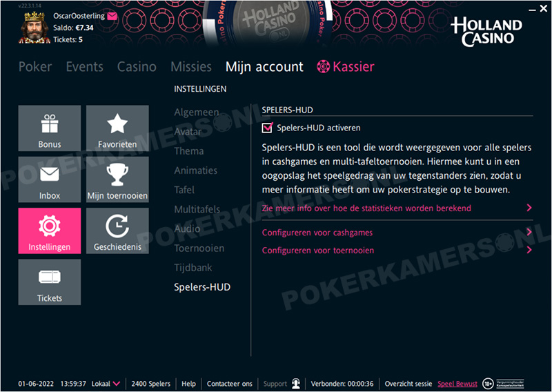 Holland Casino Poker Instellingen - HUD