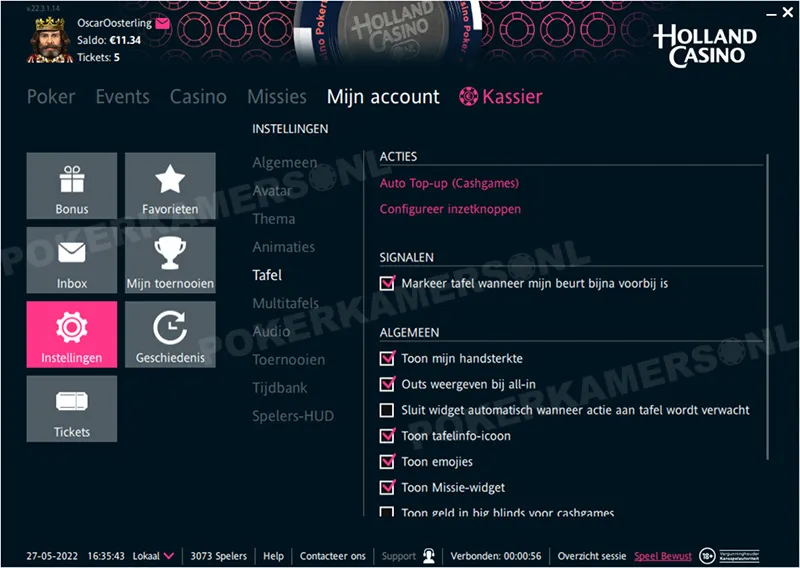 Holland Casino Poker Instellingen - Tafel