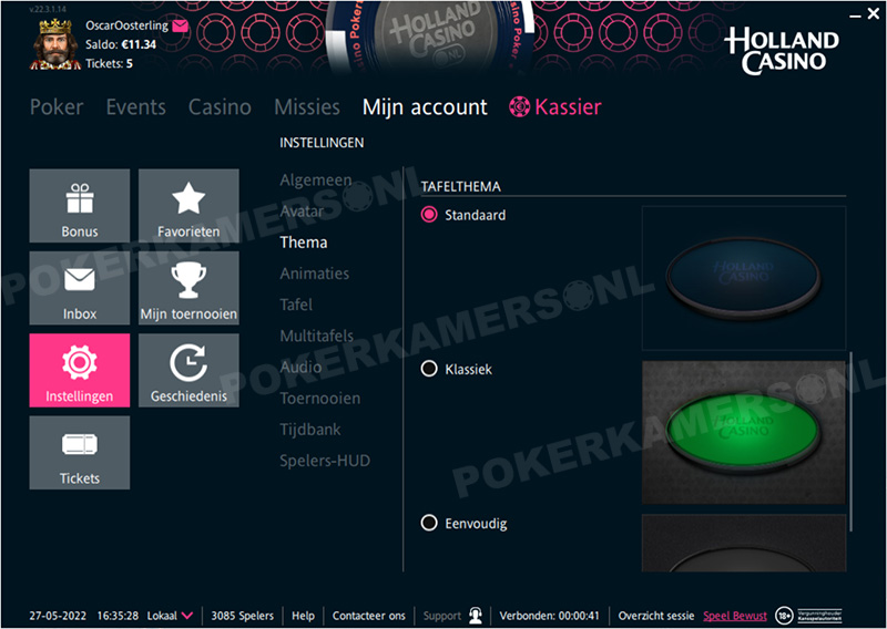 Holland Casino Poker Instellingen - Tafelthema