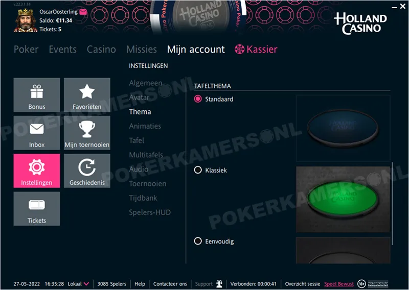 Holland Casino Poker Instellingen - Tafelthema