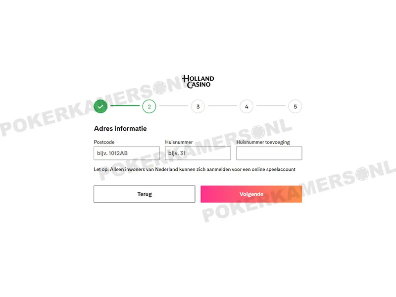 Holland Casino Poker Registratieproces - Stap 2