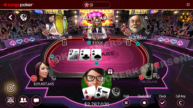 Zynga Poker Shorthanded Pokertafel Scherm (Flop)